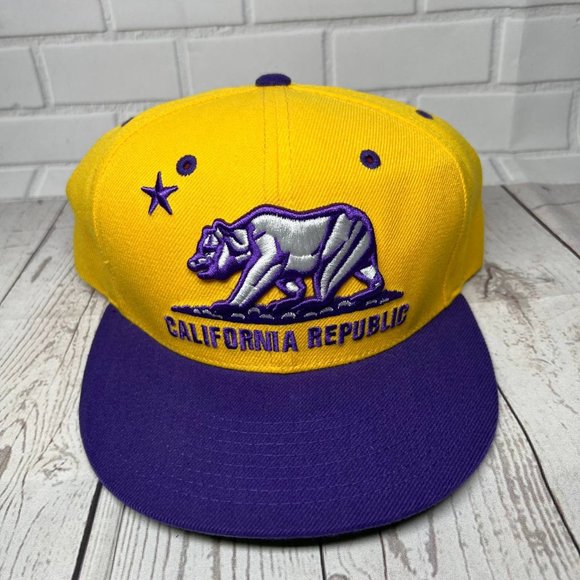 California Republic Whang Clothing Hat Snapback Cap Yellow Purple Men - Picture 1 of 7